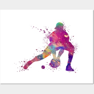 Baseball Catcher Colorful Watercolor Silhouette Posters and Art